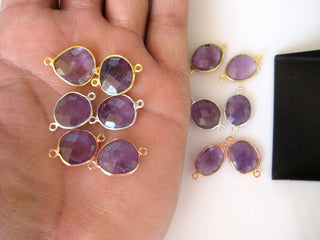 10 Pieces Natural Amethyst Rose Cut Jewelry Bezel Connectors, Silver Gold Rose Gold Gemstone Connectors, CCC15