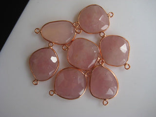 10 Pieces Rose Quartz Rose Cut Cabochon Jewelry Bezel Connectors, Silver Gold Rose Gold Gemstone Connectors, CCC19