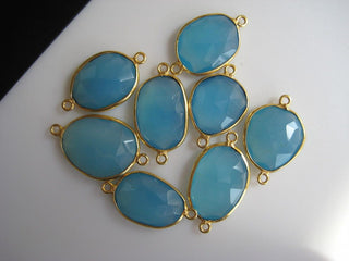 10 Pieces Aqua Blue Chalcedony Jewelry Connectors, Bezel Connectors, Silver Gold Rose Gold Gemstone Connectors, CCC21