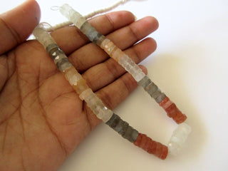 Gray Peach White Moonstone Faceted Tyre Rondelle Beads, 7mm AAA Natural Multi Moonstone Beads, 9 Inch Strand, Gds731