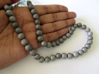 Sparkly Matte Natural Agate Druzy Grey Silver Color Beads, Color Treated Druzy Beads, 8mm Beads, 15 Inch Strand, GDS736