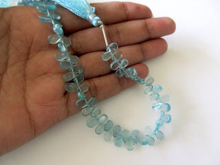 Natural Blue Apatite Smooth Pear Briolette Beads 7 Inches Of 5mm To 8mm Beads, GDS747