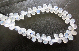All One Size Natural Rainbow Moonstone Smooth Pear Briolette Beads, 7 Inches Of 5x8mm Moonstone Beads, GDS749