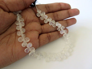 All One Size Natural Rainbow Moonstone Smooth Pear Briolette Beads, 7 Inches Of 5x6mm Moonstone Beads, GDS750