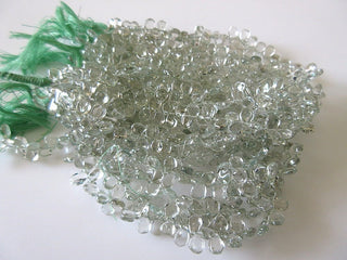 Uniform Size Natural Green Amethyst Smooth Pear Shaped Briolette Beads, 10 Inches Of 5x7mm Green Amethyst Beads, GDS755