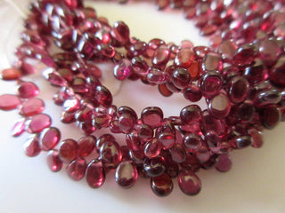 Uniform Size Natural Smooth Garnet Pear Shaped Briolette Beads, 9 Inches Of Tiny 4x5mm AAA Garnet Beads, Gds763