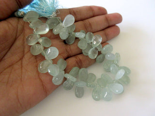 Natural Aquamarine Smooth Pear Briolette Beads, 8 Inches Of 13mm To 14mm Aquamarine Beads, GDS770