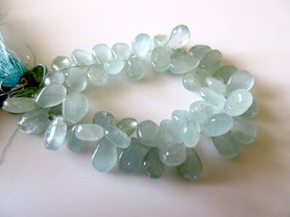 Natural Aquamarine Smooth Pear Briolette Beads, 8 Inches Of 13mm To 14mm Aquamarine Beads, GDS770