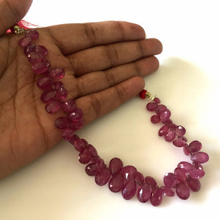 Faceted Glass Filled Ruby Pear Shaped Briolette Beads, Pink Ruby Beads, 8mm To 11mm Beads, 8 Inch Strand, GDS772