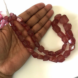 Strawberry Quartz Tumbles, Rare Dark Pink Natural Strawberry Quartz Beads, 8mm To 17mm Beads, 18 Inch Strand, GDS776