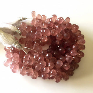 Rare AAA Pink Natural Strawberry Quartz Faceted Teardrop Briolette Beads, 7x11mm To 8x13mm Beads, 6.5 Inch Strand, GDS778