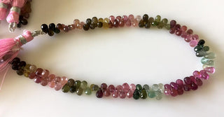 Tiny 3x5mm Pink Tourmaline Green Tourmaline Teardrop Beads, Natural Multi Tourmaline Teardrop Briolettes, Sold As 9"/4.5", GDS788