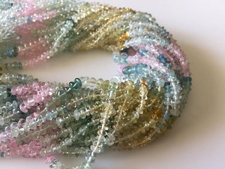 4mm Natural Multi Aquamarine Rondelle Beads, Pink Yellow Blue Aquamarine Button Beads, 13 Inch Strand, GDS803