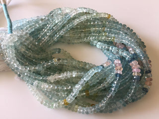 6mm Natural Multi Aquamarine Faceted Rondelle Beads, Pink Yellow Blue Aquamarine Beads, 13 Inch Strand, GDS806