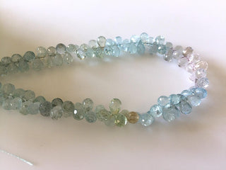 100 Pieces 8 Inch Strand Tiny 5mm Natural AAA Multi Aquamarine Faceted Teardrop Briolette Beads, Yellow Blue Aquamarine Beads, GDS808