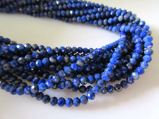 3mm Natural Lapis lazuli Faceted Round Rondelles Beads, Excellent Uniform Cut, 13 Inch Strand, GDS507