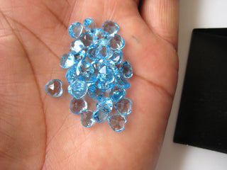 10 Pieces 6x6mm Natural Swiss Blue Topaz Heart Shaped Faceted Loose Gemstones For Jewelry BB314