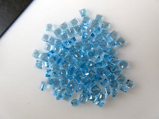 20 Pieces 3mm Natural Swiss Blue Topaz Faceted Princess Cut Loose Gemstones BB359