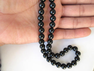 Black Tourmaline Large Hole Gemstone beads, 8mm Black Tourmaline Smooth Round Beads, Drill Size 1mm, 15 Inch Strand, GDS541