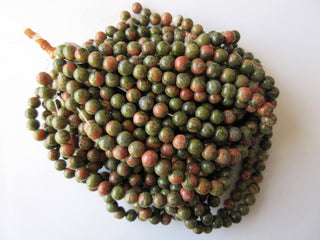 Unakite Large Hole Gemstone beads, 8mm Unakite Smooth Round Beads, Drill Size 1mm, 15 Inch Strand, GDS542