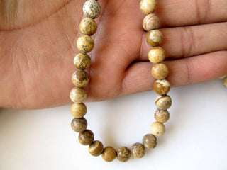 Picture Jasper Large Hole Gemstone beads, 8mm Picture Jasper Smooth Round Beads, Drill Size 1mm, 15 Inch Strand, GDS544