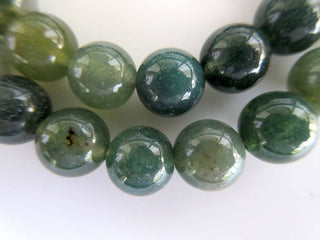 Moss Agate Large Hole Gemstone beads, 8mm Moss Agate Smooth Round Beads, Drill Size 1mm, 15 Inch Strand, GDS550