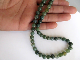 Moss Agate Large Hole Gemstone beads, 8mm Moss Agate Smooth Round Beads, Drill Size 1mm, 15 Inch Strand, GDS550