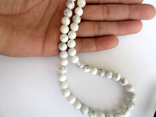 Howlite Large Hole Gemstone beads, 8mm Howlite Smooth Round Beads, Drill Size 1mm, 15 Inch Strand, GDS551