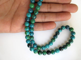 Chrysocolla Large Hole Gemstone beads, 8mm Chrysocolla Smooth Round Beads, Drill Size 1mm, 15 Inch Strand, GDS556