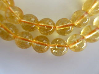 Citrine Large Hole Gemstone beads, 8mm Citrine Smooth Round Beads, Drill Size 1mm, 15 Inch Strand, GDS578