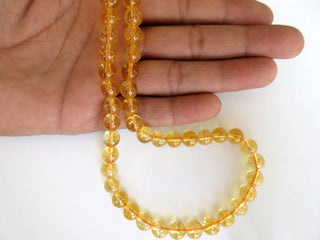 Citrine Large Hole Gemstone beads, 8mm Citrine Smooth Round Beads, Drill Size 1mm, 15 Inch Strand, GDS578