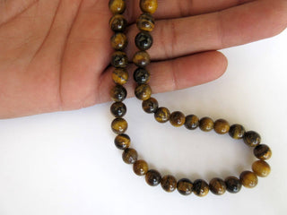 Tiger Eye Large Hole Gemstone beads, 8mm Tiger Eye Smooth Round Beads, Drill Size 1mm, 15 Inch Strand, GDS581