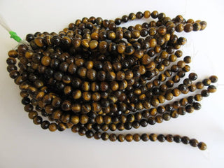 Tiger Eye Large Hole Gemstone beads, 8mm Tiger Eye Smooth Round Beads, Drill Size 1mm, 15 Inch Strand, GDS581