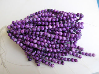 Charoite Large Hole Gemstone beads, 8mm Charoite Smooth Round Mala Beads, Drill Size 1mm, 15 Inch Strand, GDS583