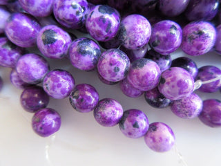 Charoite Large Hole Gemstone beads, 8mm Charoite Smooth Round Mala Beads, Drill Size 1mm, 15 Inch Strand, GDS583