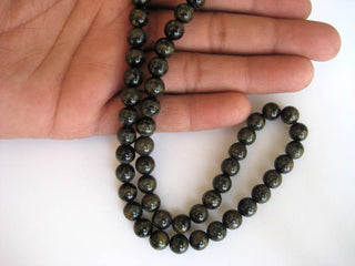 Black Green Jasper Large Hole Gemstone beads, 8mm Black Jasper Smooth Round Mala Beads, Drill Size 1mm, 15 Inch Strand, GDS588