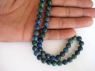 Large Hole Gemstone beads, 8mm Azurite Malachite Smooth Round Mala Beads, Drill Size 1mm, 15 Inch Strand, GDS590