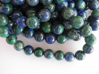 Large Hole Gemstone beads, 8mm Azurite Malachite Smooth Round Mala Beads, Drill Size 1mm, 15 Inch Strand, GDS590