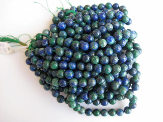 Large Hole Gemstone beads, 8mm Azurite Malachite Smooth Round Mala Beads, Drill Size 1mm, 15 Inch Strand, GDS590