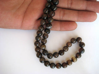 Banded Agate Large Hole Gemstone beads, 8mm Banded Agate Smooth Round Mala Beads, Drill Size 1mm, 15 Inch Strand, GDS593