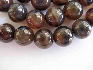 Banded Agate Large Hole Gemstone beads, 8mm Banded Agate Smooth Round Mala Beads, Drill Size 1mm, 15 Inch Strand, GDS593