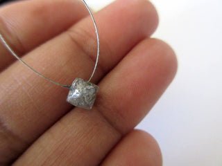 4mm/5mm/6mm Drilled Grey Raw Diamond Octahedron Crystal, Natural Rough Raw Uncut Diamond Crystal Briolette, DDS479