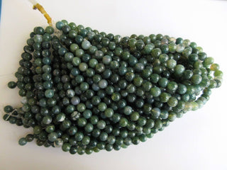 Moss Agate Large Hole Gemstone beads, 8mm Moss Agate Smooth Round Beads, Drill Size 1mm, 15 Inch Strand, GDS550