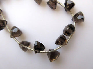 Smoky Quartz Faceted Trillion Shaped Briolette Beads, Trillion Shaped Faceted Smoky Quartz Beads, 7mm Each, 8 Inch Strand, GDS630