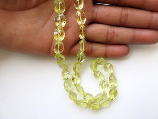 AAA Lemon Quartz Oval Concave Cut Beads, Concave Cut Lemon Quartz Faceted Beads, 10-12mm Each, 15 Inch Strand, GDS634