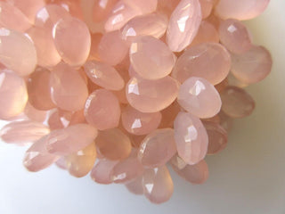 Pink Chalcedony Faceted Pear Shaped Briolette Beads, Faceted Pear Shaped Pink Chalcedony Beads, 10mm to 11mm Each, 7.5 Inch Strand, GDS642