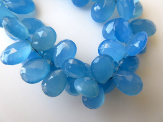 Blue Chalcedony Faceted Pear Shaped Briolette Beads, Pear Shaped Blue Chalcedony Beads, 11mm to 12mm Each, 7 Inch Strand, GDS644