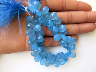 Blue Chalcedony Faceted Pear Shaped Briolette Beads, Pear Shaped Blue Chalcedony Beads, 11mm to 12mm Each, 7 Inch Strand, GDS644