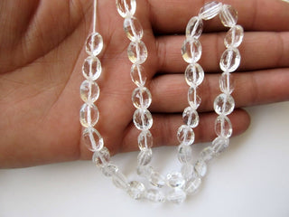 Quartz Crystal Faceted Concave Cut Oval Beads, Faceted Concave Cut Oval Shaped Quartz Crystal Beads, 10mm Each, 15 Inch Strand, GDS645