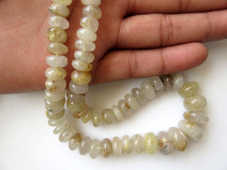 Natural Gold Rutilated Quartz Rondelle Beads, Gold Rutile Quartz Beads, 8.5mm to 14mm Beads, 18 Inch Strand, GDS675